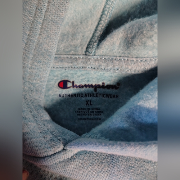 Champion Light Blue Hoodie with Navy Logo - Picture 2 of 2